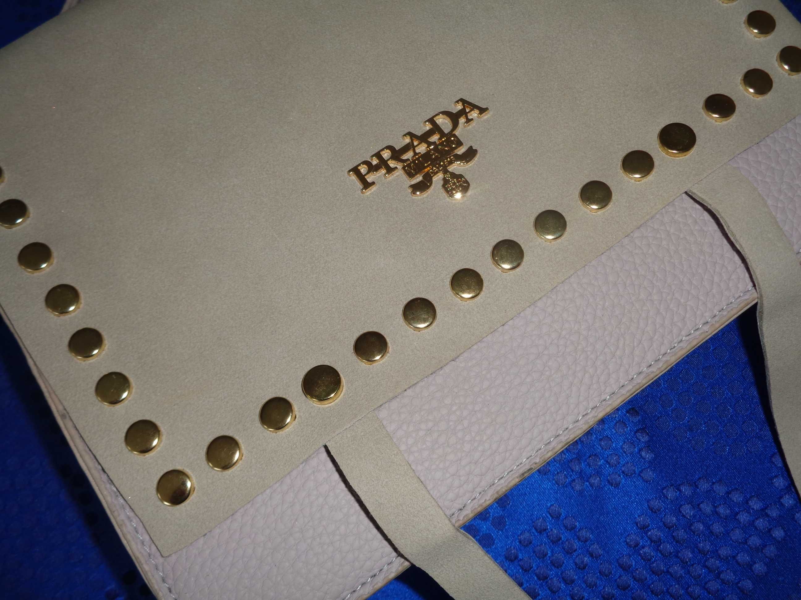 PRADA Milano kremowa złote metalowe dodatki pojemna torba torebka