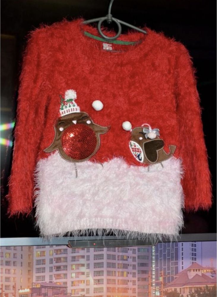 Новогодний теплый нарядный свитер кофта для девочки 3/5 лет