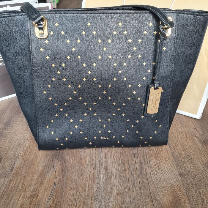 Ralph Lauren torebka RLL torba czarna na zakupy shopper ze złotym