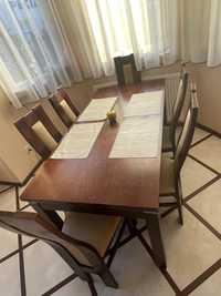 Stół drewniany 160X80 + rozkładany komplet 6 krzeseł brązowe
