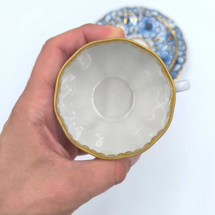 Łomonosow Trio Filiżanka Podstawek Spodek Talerzyk Porcelana Kobalt