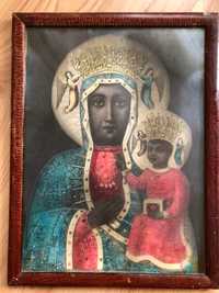 Matka Boska Częstochowska stary oleodruk kolorowy obraz religijny