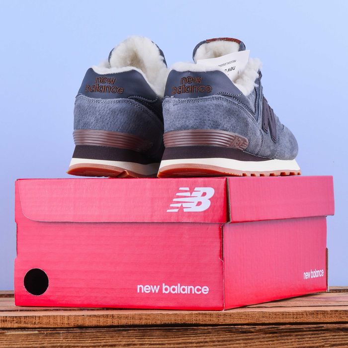 (2135) Зимові з хутром Кросівки New Balance 574 сірі з коричневим