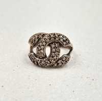 Piękny srebrny damski pierścionek Chanel z cyrkoniami 4,79g P925 R.14