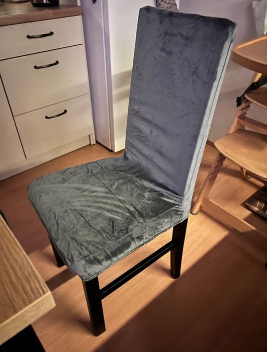6 szt Nowe pokrowce na krzesła elastyczne uniwersalne szary welur