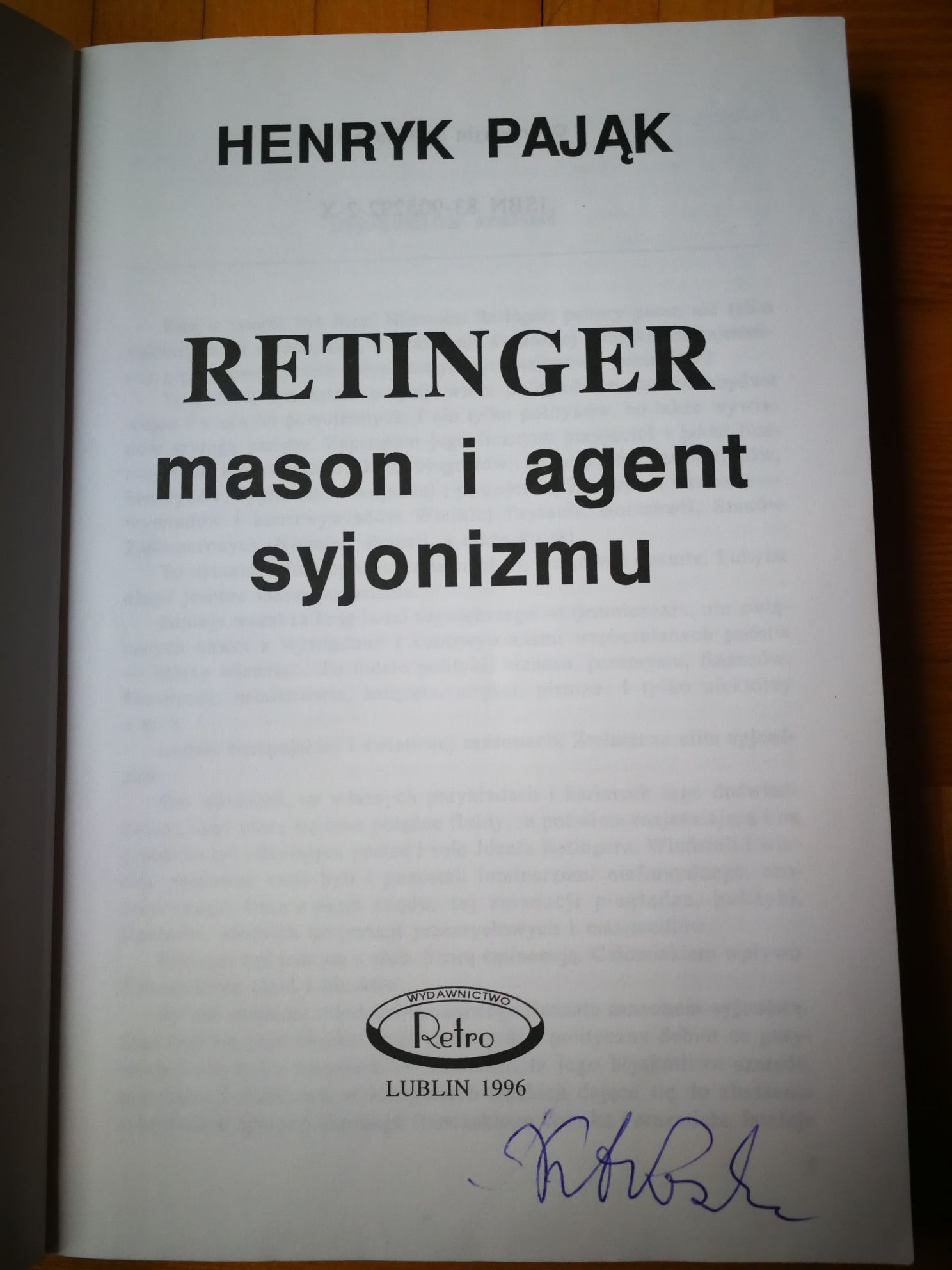 Książka Retinger mason i agent syjonizmu, Henryk Pająk