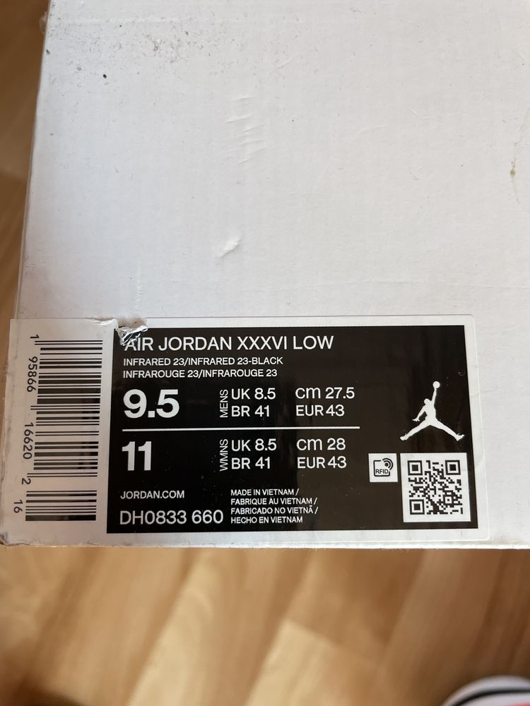 Кроссовки Air Jordan 36 Low "Infrared" DH0832-660 (Оригинал)
