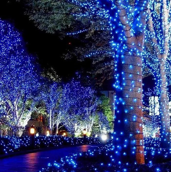 Длинная гирлянда для улицы 50 метров, Синяя гирлянда 800 LED