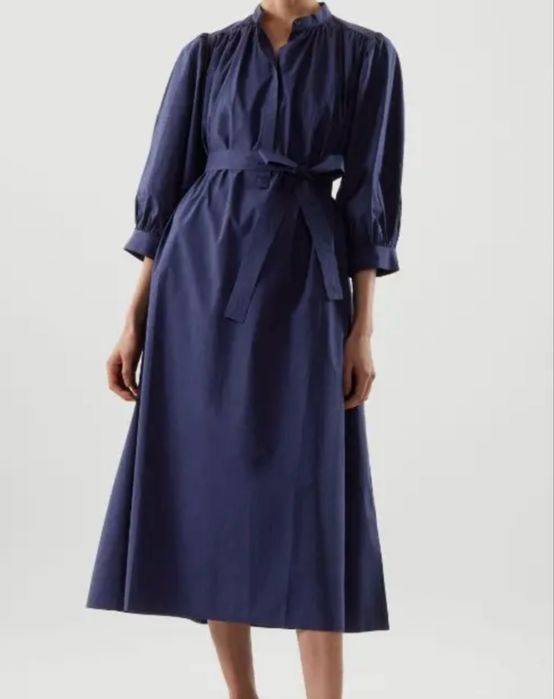 Sukienka granatowa midi długa COS 40 42 L XL oversize wiązana