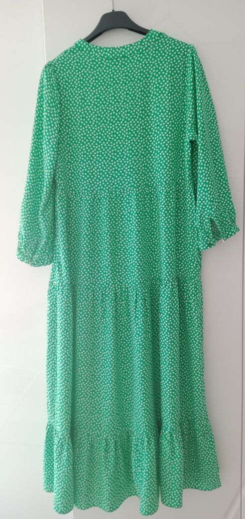Sukienka zielona w groszki długa wiskoza 36/38 idealna