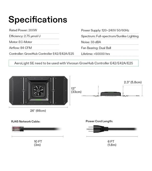 System do uprawy roślin VIVOSUN z lampą LED AeroLight A200SE 200 W