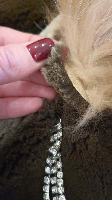 Шуба бежево коричнева стрижена мінка+комір єнот(розмір 48-50)