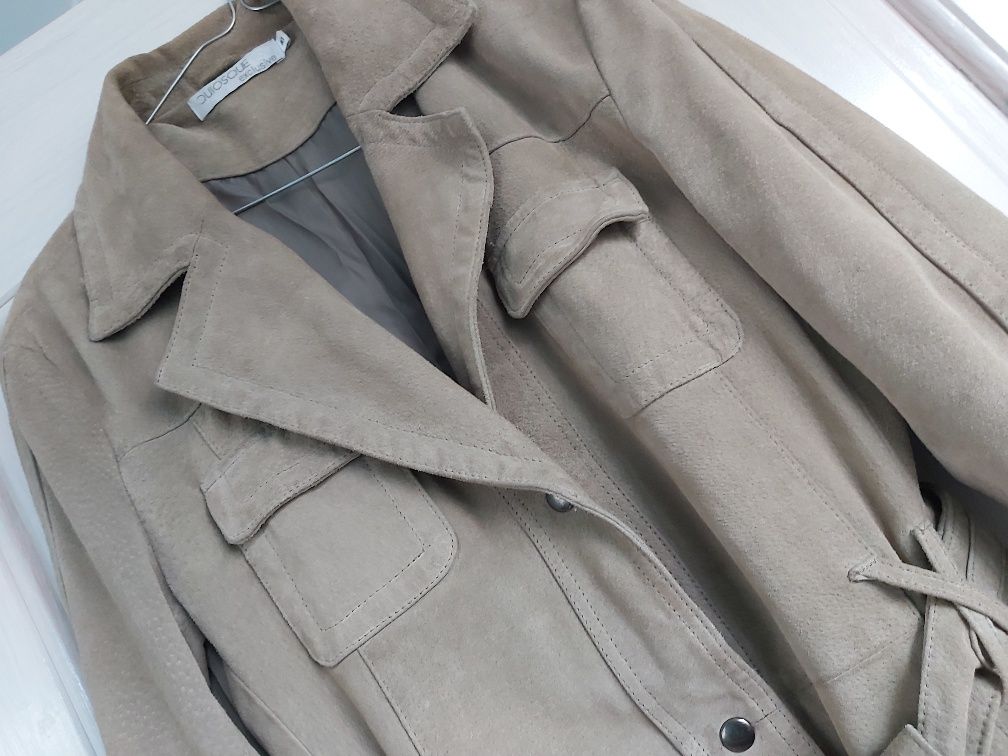 Mega płaszcz skórzany Quiosque r. 40 exclusive,ciepły beż,  khaki