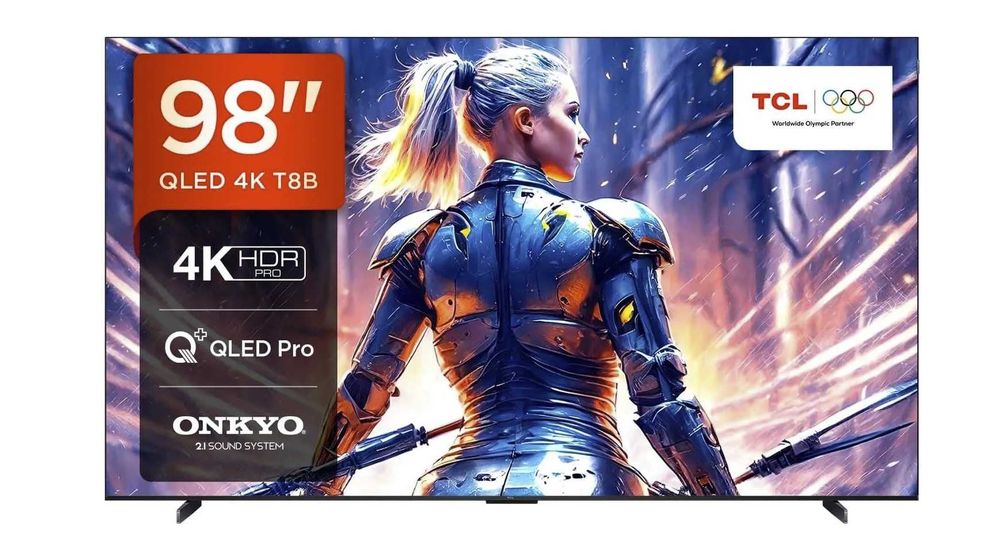 Telewizor QLED TCL 98T8B: 4K UHD 144 Hz Smart -Google TV,  ONKYO