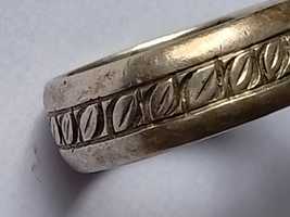 Śliczny stary srebrny pierścionek obrączka liście Warmet