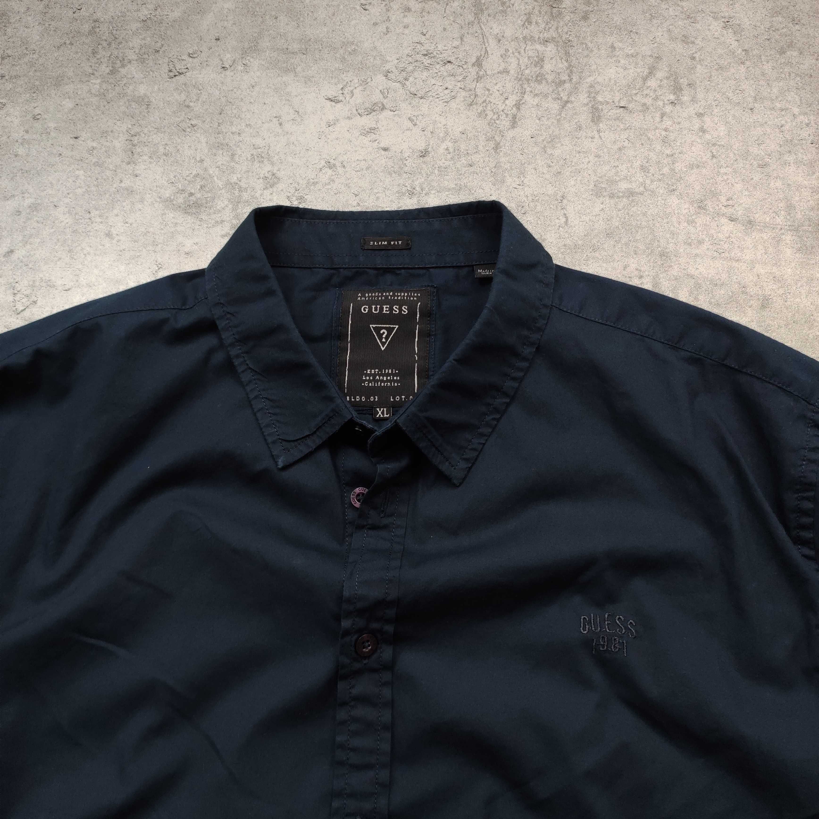 MĘSKA Elegancka Granatowa Koszula PREMIUM Małe Logo Guess USA Bawełna