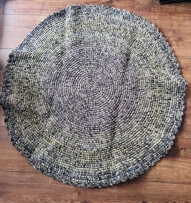 Dywanik handmade do przedpokoju zielono-brązowy 86-88cm #152