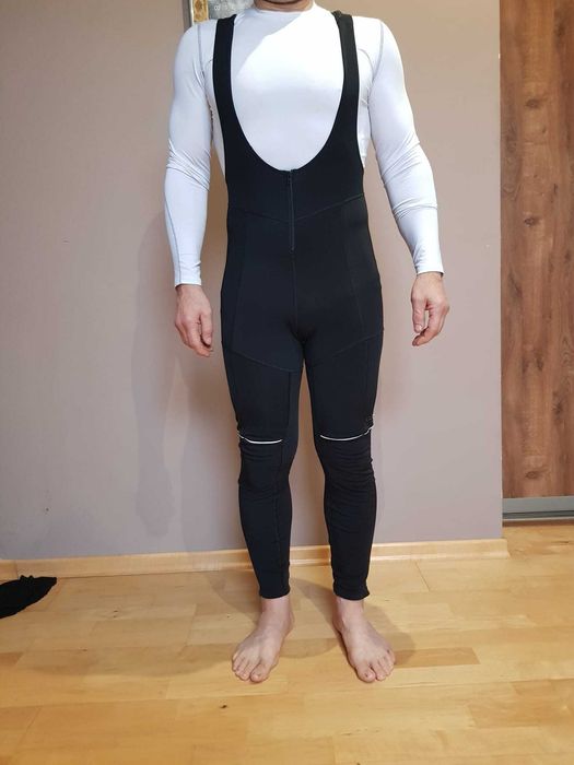 Markowe spodnie kolarskie z szelkami – świetny stan, Rozmiar L