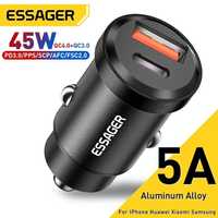 Швидка зарядка в прикурювач авто Essager 45w USB + Type C 5А 12-24v