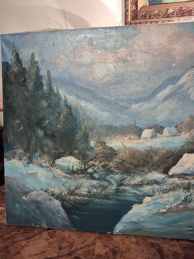 Obraz pejzaż malowany na płótnie olejny 82/60 cm sygnowany