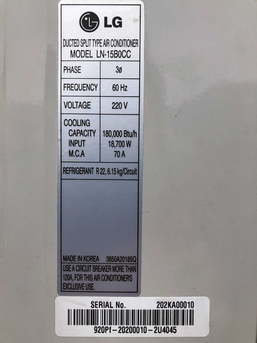 Кондиционер канальный для грибницы LG LN-1580CC 53 кВт оригинал