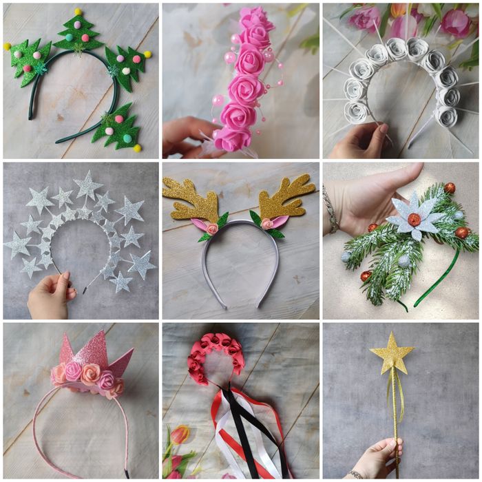 Обручі на голову , ободок,ободки, Hовий Рік, заколки,резинки