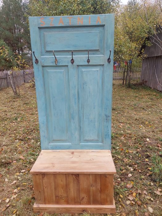 Wieszak, półka na buty, stare drzwi, vintage, styl rustykalny