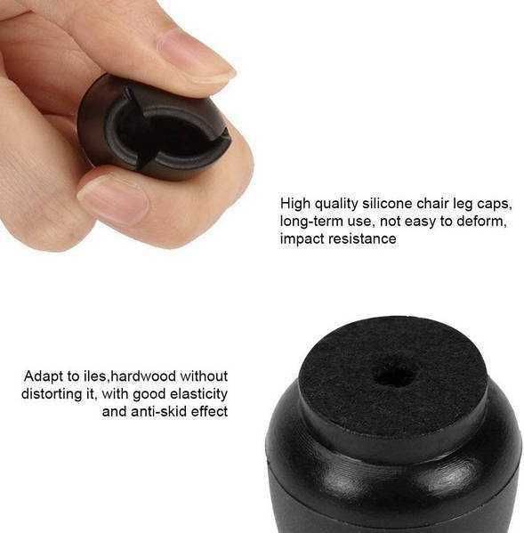 Силиконовая защита в чёрном цвете на ножки стула с войлоком