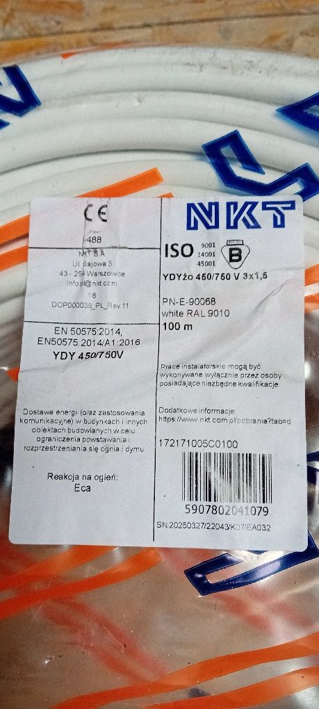 Przewód okrągły 3x2.5 nowy