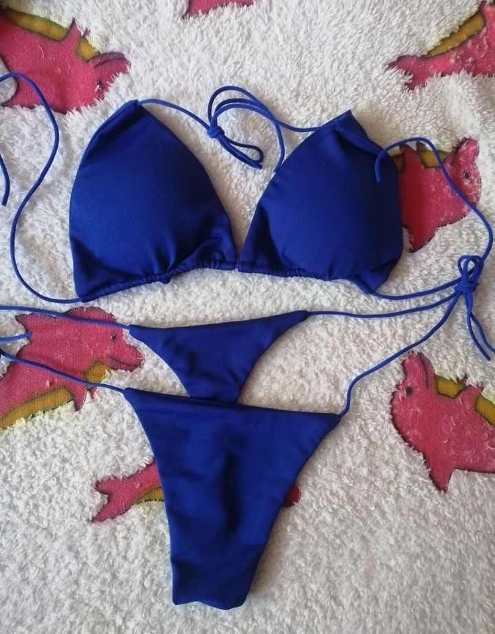 Niebieski kostium kąpielowy bikini stringi sml