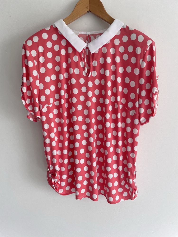 Różowa bluzka z kołnierzem w kropki plus size r. 44 letnie bluzka