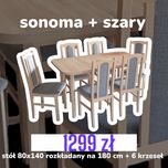 Nowe : Stół 80x140/180 + 6 krzeseł, sonoma + szary, dostawa cała PL