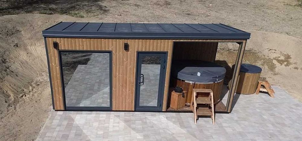 SAUNA ogrodowa PREMIUM 6 x 2,4m Hybryda WIFI wiata na BALIA JACUZZI