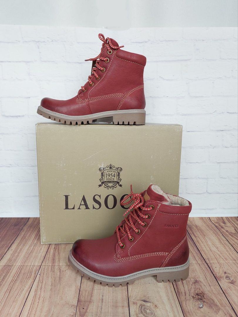 Trapery damskie Lasocki skóra naturalna kozaki botki buty zimowe 35 23