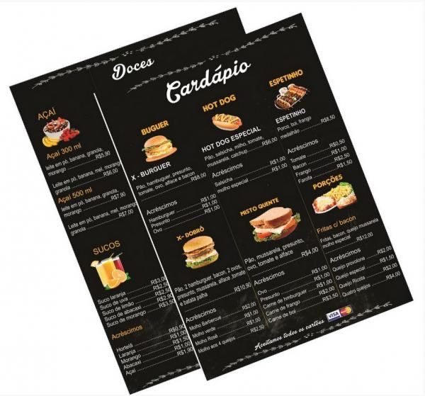 Menu para restauracao em pvc