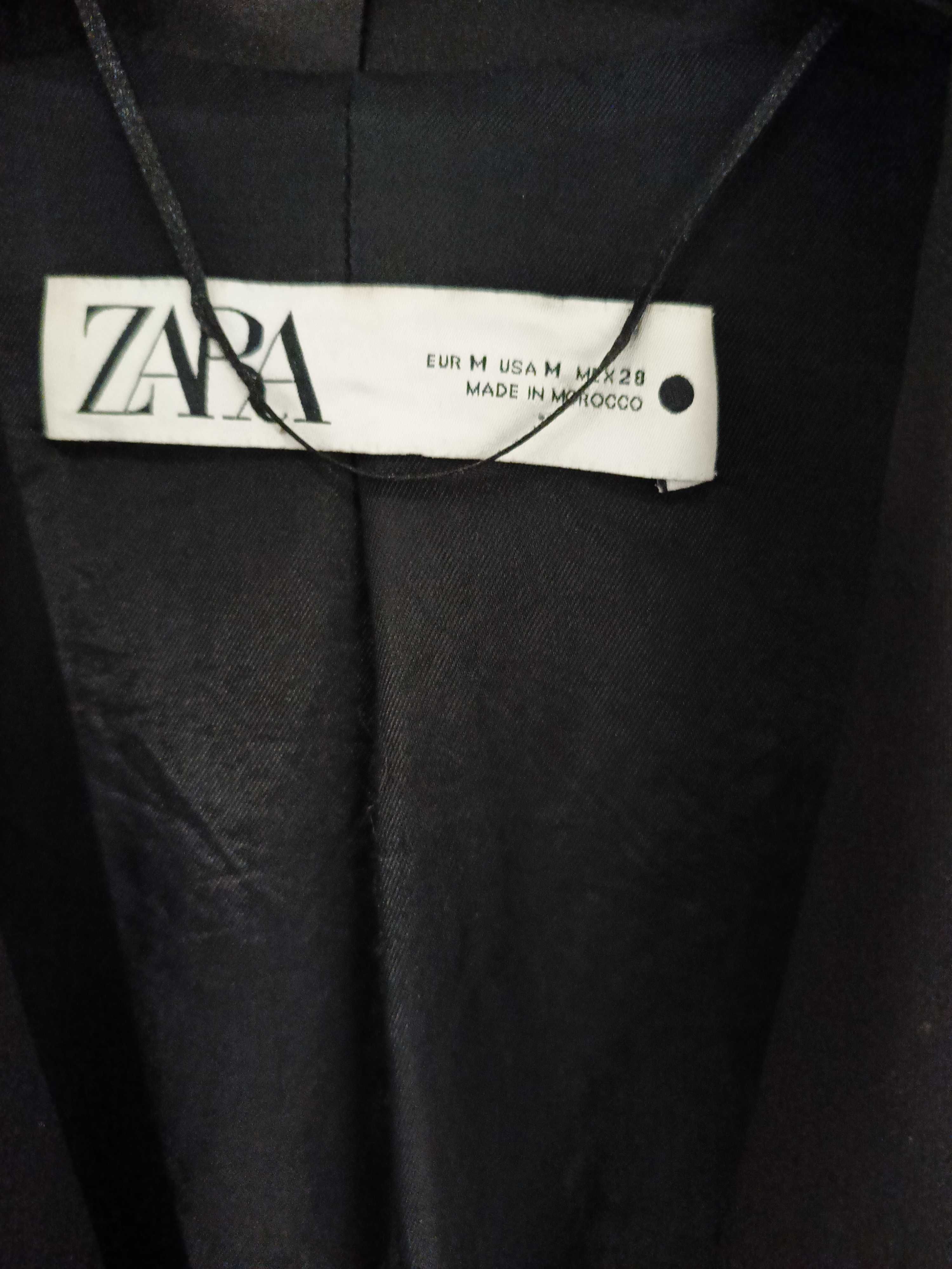 Marynarka Zara M czarna atłasowe klapy elegancka wieczorowa
