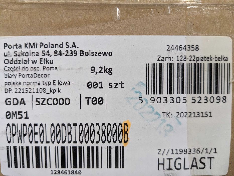 Ościeżnica biała Porta, element z zawiasami.