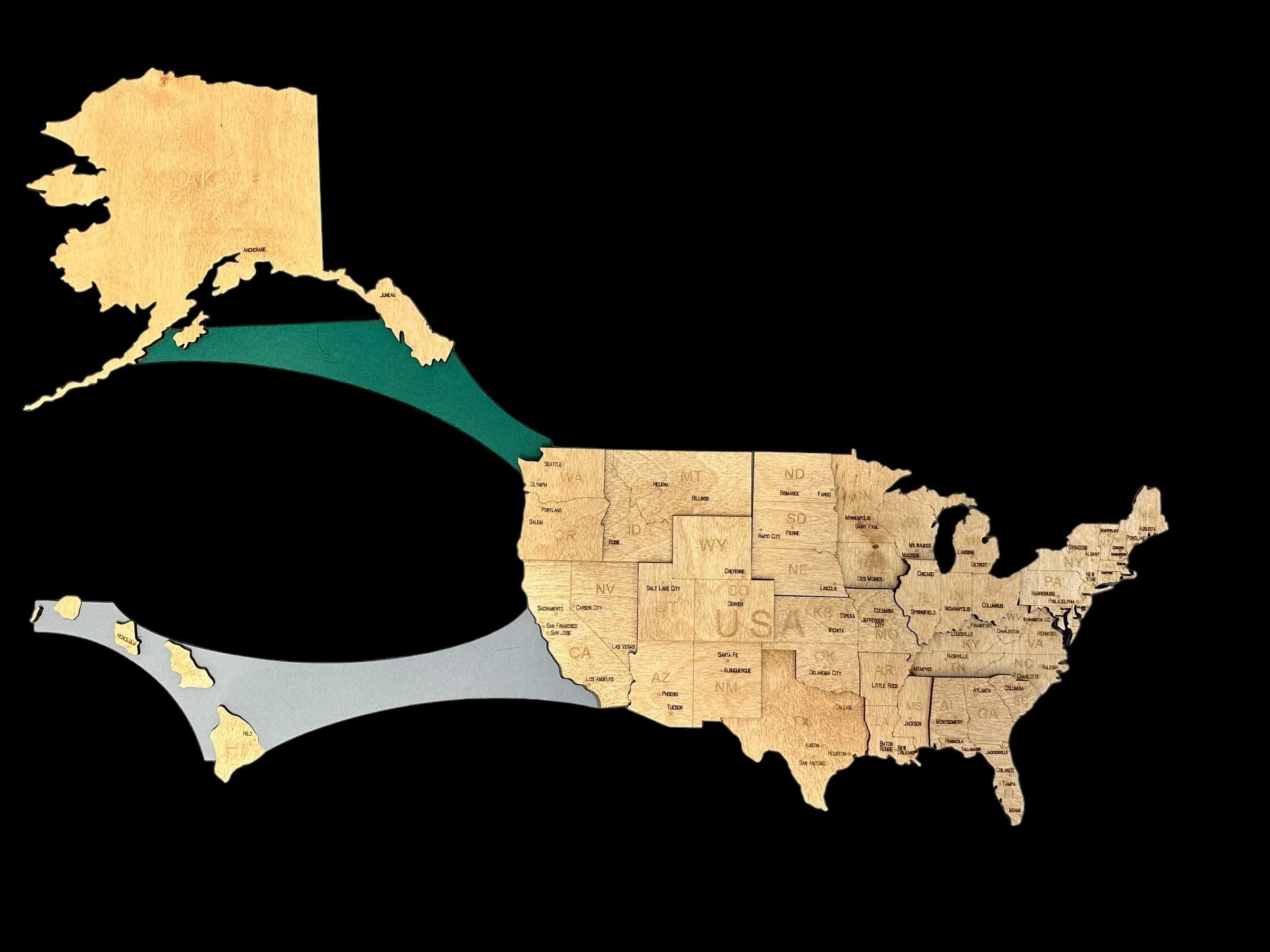 Mapa 3D drewniana USA -Czarny, 86cm Stany Zjednoczone, prezent U.S.A.