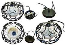 Lampa sufitowa stylowa kula + ratan styl retro black E27 60W kabel 1m