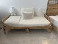 Cama + colchão  para criança, em rattan, com estrado, Katsuki