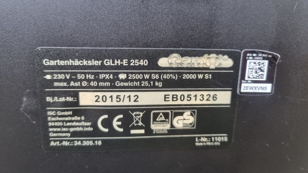 Rozdrabniacz do gałęzi frezowy Gardol 2500 watt rebak