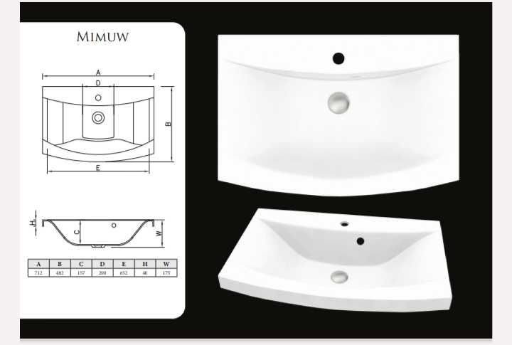 Umywalka ceramiczna wpuszczana w blat 71x48