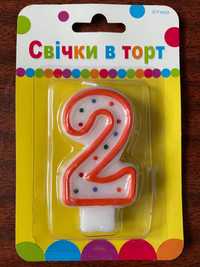 Свічка для торта цифра 2 висота 7см
