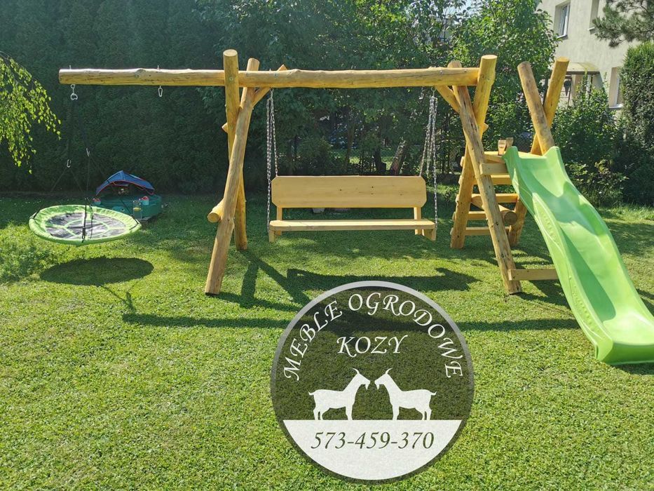 PROMKA! Drewniana huśtawka ogrodowa z grubych bali / Plac zabaw Stelaż