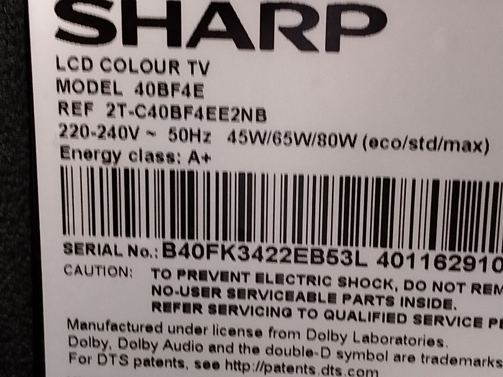 Tv LED Sharp 40 cali DVB-T 2 Hewc