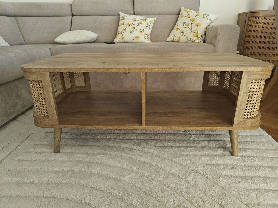 Stolik kawowy ława z półkami fabla Agata meble boho rattan półka