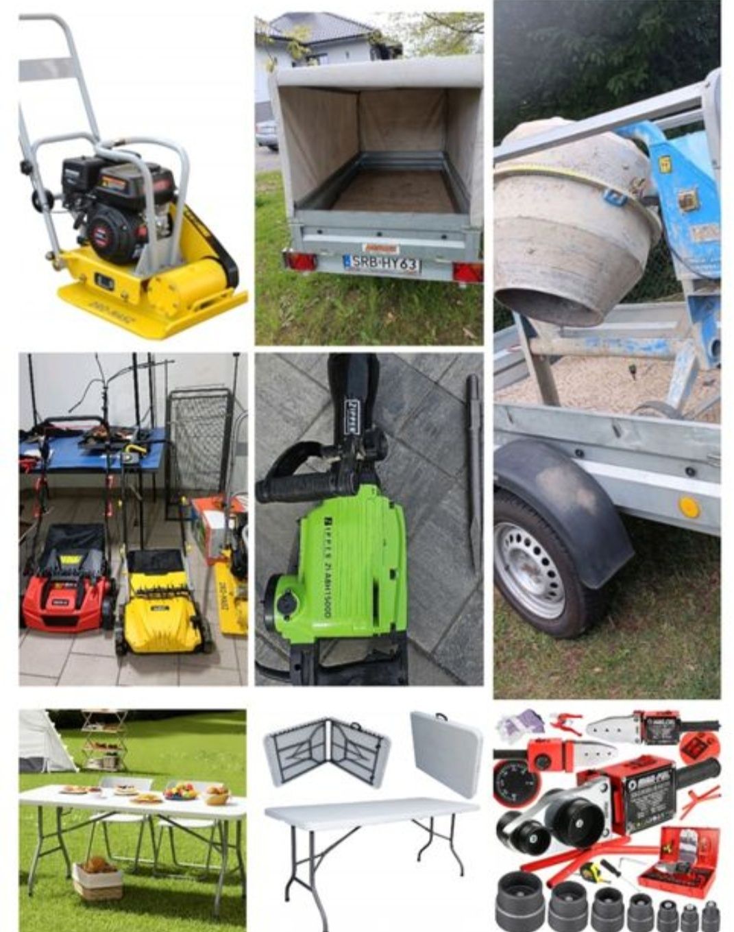 Betoniarka,  wiertnice, wertykulator, aerator,rusztowanie,zagęszczarka