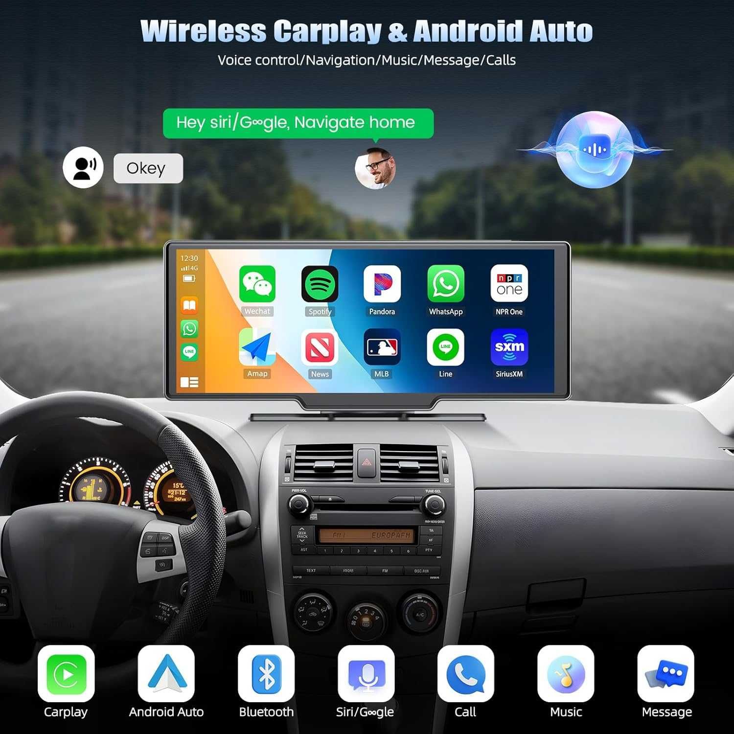 Bezprzewodowe radio samochodowe Carplay & Android Auro, 9,3 cala