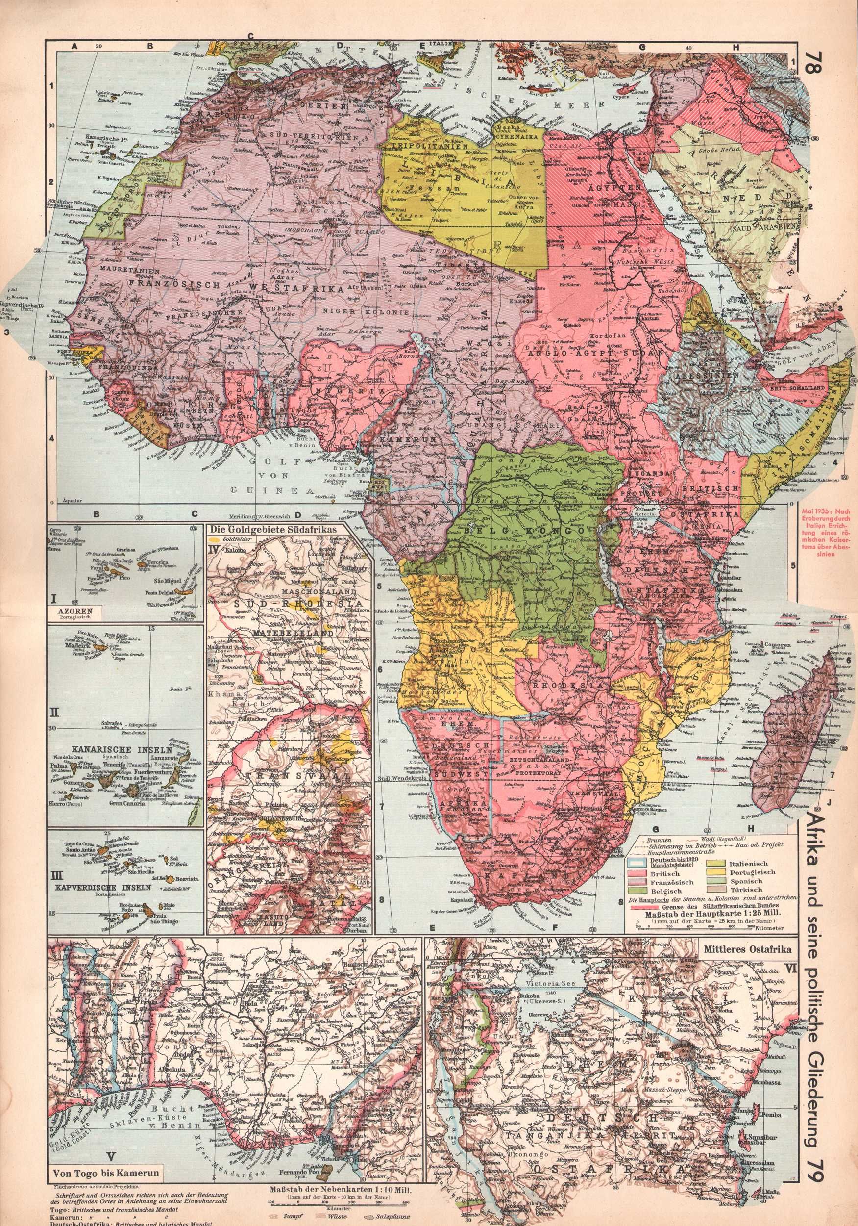 Afryka. Kolonialna mapa 1936 r. autentyk