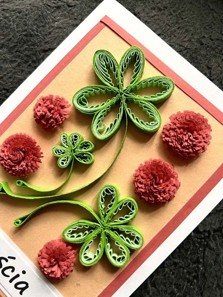 Kartka na szczęście, urodzinowa, ręcznie robiona, quilling